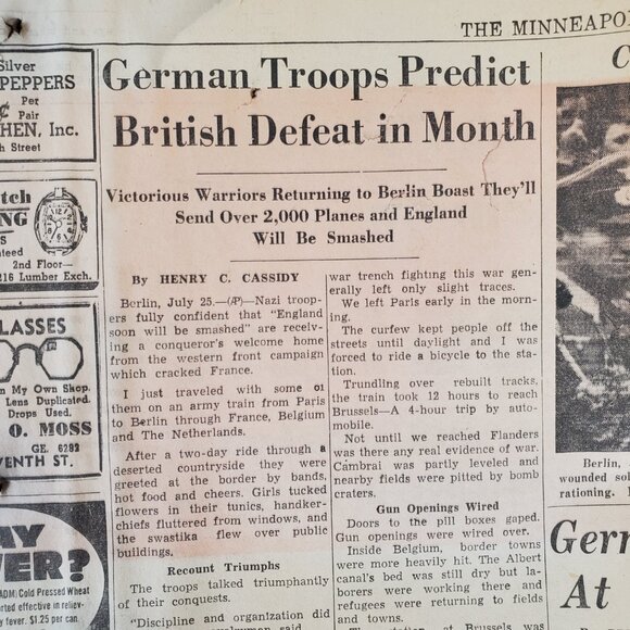 VTG Complete MPLS Tribune Newspaper July 26, 1940 Germany Threatens Trade War... - Picture 12 of 16